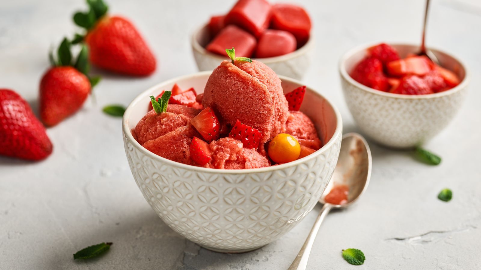 Sorbet aus Rhabarber und Erdbeeren