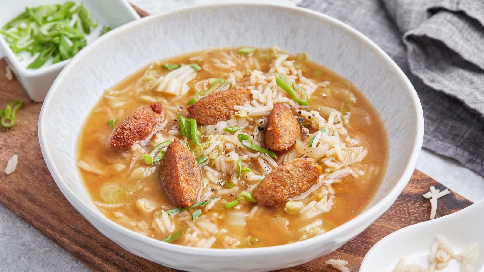 Reissuppe mit Miso und mit Räuchertofu-Einlage